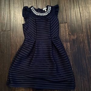 Monteau Dress with Beaded Neckline in Navy Blue
